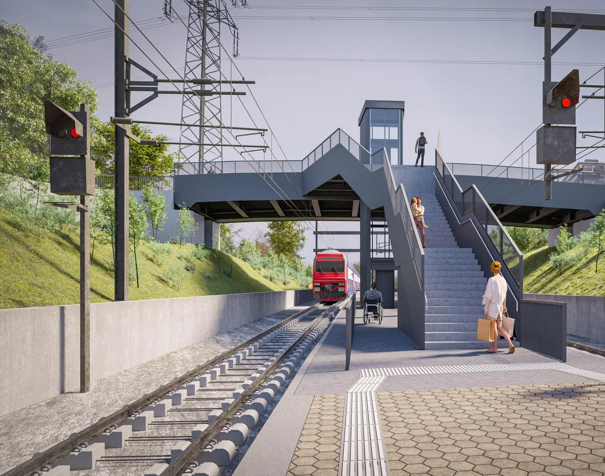 Visualisierung der neuen Passerelle beim Bahnhof Stettbach.